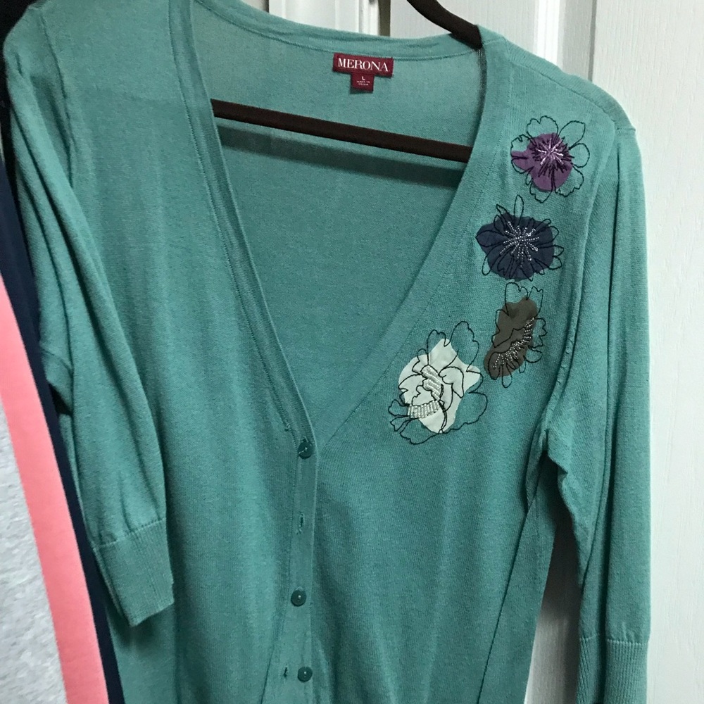 Merona sweater teal with florals